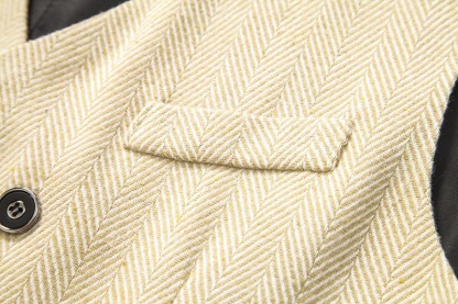 Men's Herringbone Tweed Suit Vest Casual Wool Blend Waistcoat
