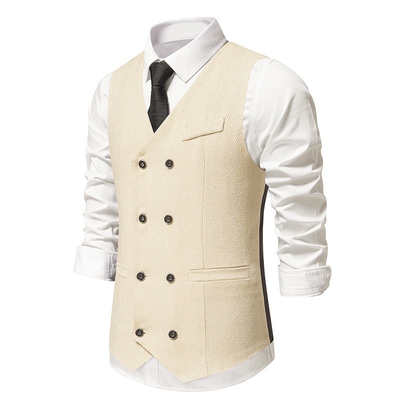 Men's Herringbone Tweed Suit Vest Casual Wool Blend Waistcoat