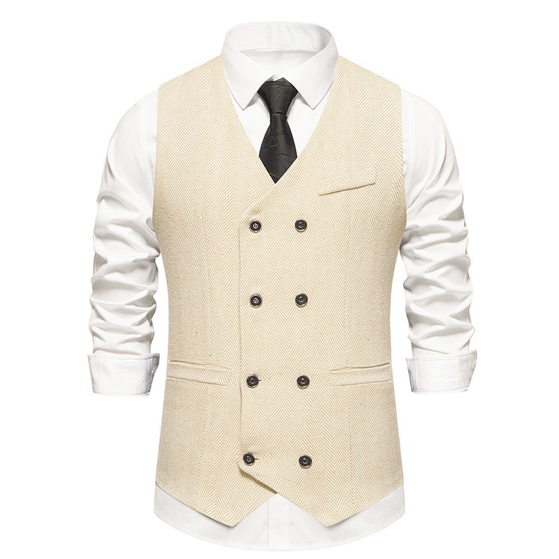 Men's Herringbone Tweed Suit Vest Casual Wool Blend Waistcoat