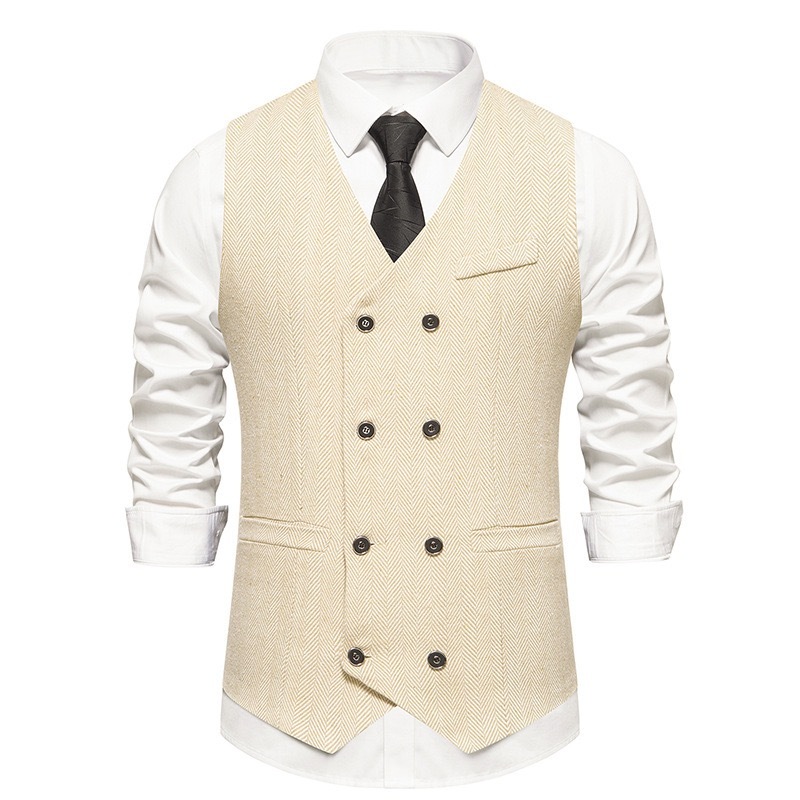 Men's Herringbone Tweed Suit Vest Casual Wool Blend Waistcoat