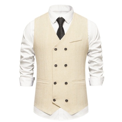 Men's Herringbone Tweed Suit Vest Casual Wool Blend Waistcoat