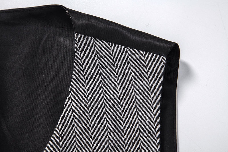 Men's Herringbone Tweed Suit Vest Casual Wool Blend Waistcoat