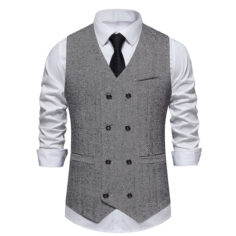 Men's Herringbone Tweed Suit Vest Casual Wool Blend Waistcoat