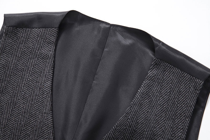 Men's Herringbone Tweed Suit Vest Casual Wool Blend Waistcoat