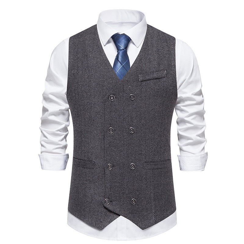 Men's Herringbone Tweed Suit Vest Casual Wool Blend Waistcoat