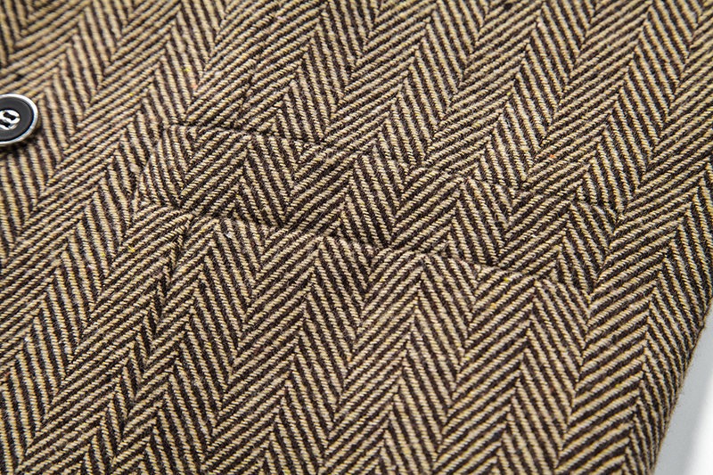 Men's Herringbone Tweed Suit Vest Casual Wool Blend Waistcoat