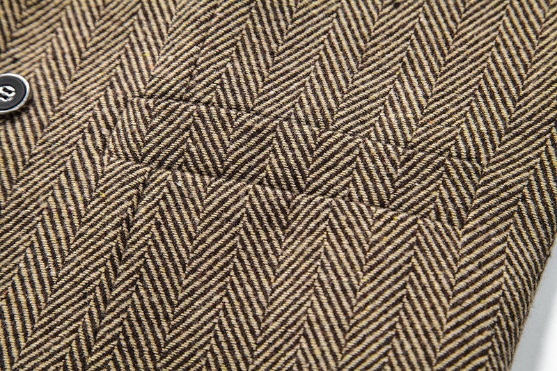 Men's Herringbone Tweed Suit Vest Casual Wool Blend Waistcoat