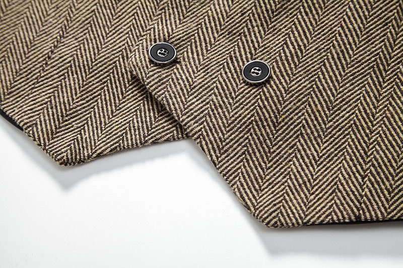 Men's Herringbone Tweed Suit Vest Casual Wool Blend Waistcoat