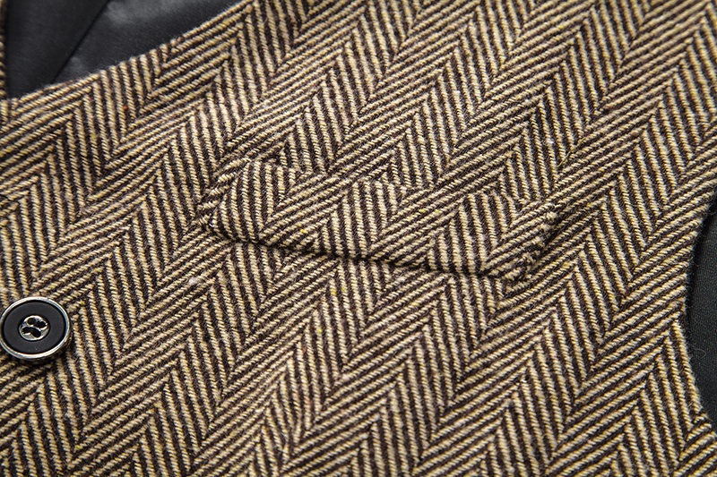 Men's Herringbone Tweed Suit Vest Casual Wool Blend Waistcoat