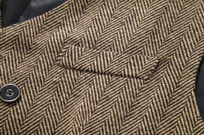 Men's Herringbone Tweed Suit Vest Casual Wool Blend Waistcoat