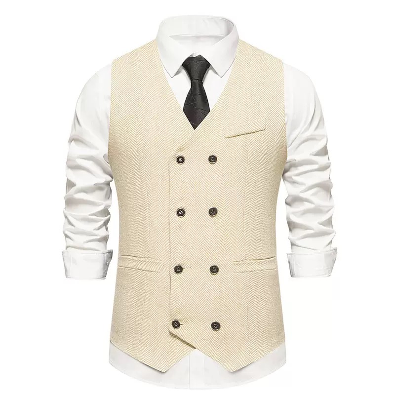 Men's Herringbone Tweed Suit Vest Casual Wool Blend Waistcoat