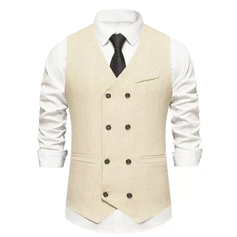 Men's Herringbone Tweed Suit Vest Casual Wool Blend Waistcoat