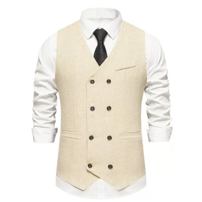 Men's Herringbone Tweed Suit Vest Casual Wool Blend Waistcoat