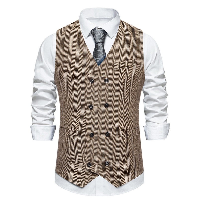 Men's Herringbone Tweed Suit Vest Casual Wool Blend Waistcoat
