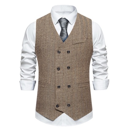 Men's Herringbone Tweed Suit Vest Casual Wool Blend Waistcoat