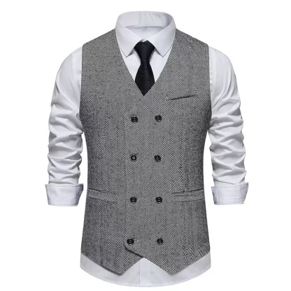 Men's Herringbone Tweed Suit Vest Casual Wool Blend Waistcoat