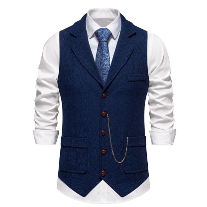 Men's Herringbone Tweed Suit Vest Casual Wool Blend Waistcoat
