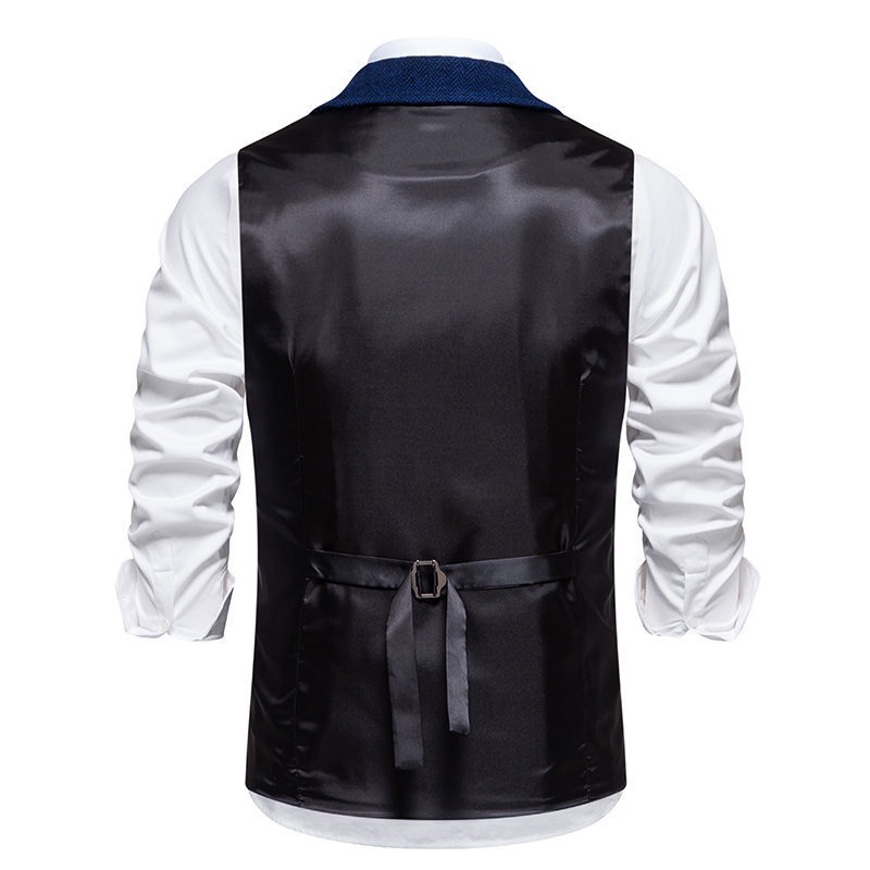 Men's Herringbone Tweed Suit Vest Casual Wool Blend Waistcoat