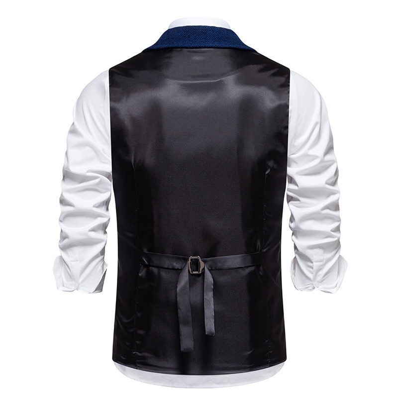 Men's Herringbone Tweed Suit Vest Casual Wool Blend Waistcoat