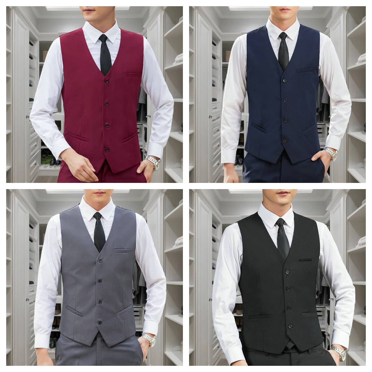 Fashion Single Breasted Suit Vests for Men Grey Black Navy blue High-end Male Waistcoat Slim Fit Formal Business Casual Vest