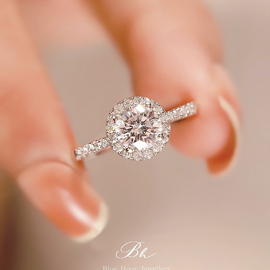 Solitaire Moissanite Engagement Ring, 1CT D Color VVS1 Clarity and 2CT D Color VVS1 Clarity, 925 Sterling Silver with 18K White Gold Plated, Ideal Gift for Women