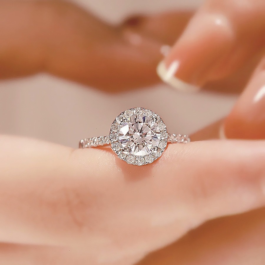 Solitaire Moissanite Engagement Ring, 1CT D Color VVS1 Clarity and 2CT D Color VVS1 Clarity, 925 Sterling Silver with 18K White Gold Plated, Ideal Gift for Women