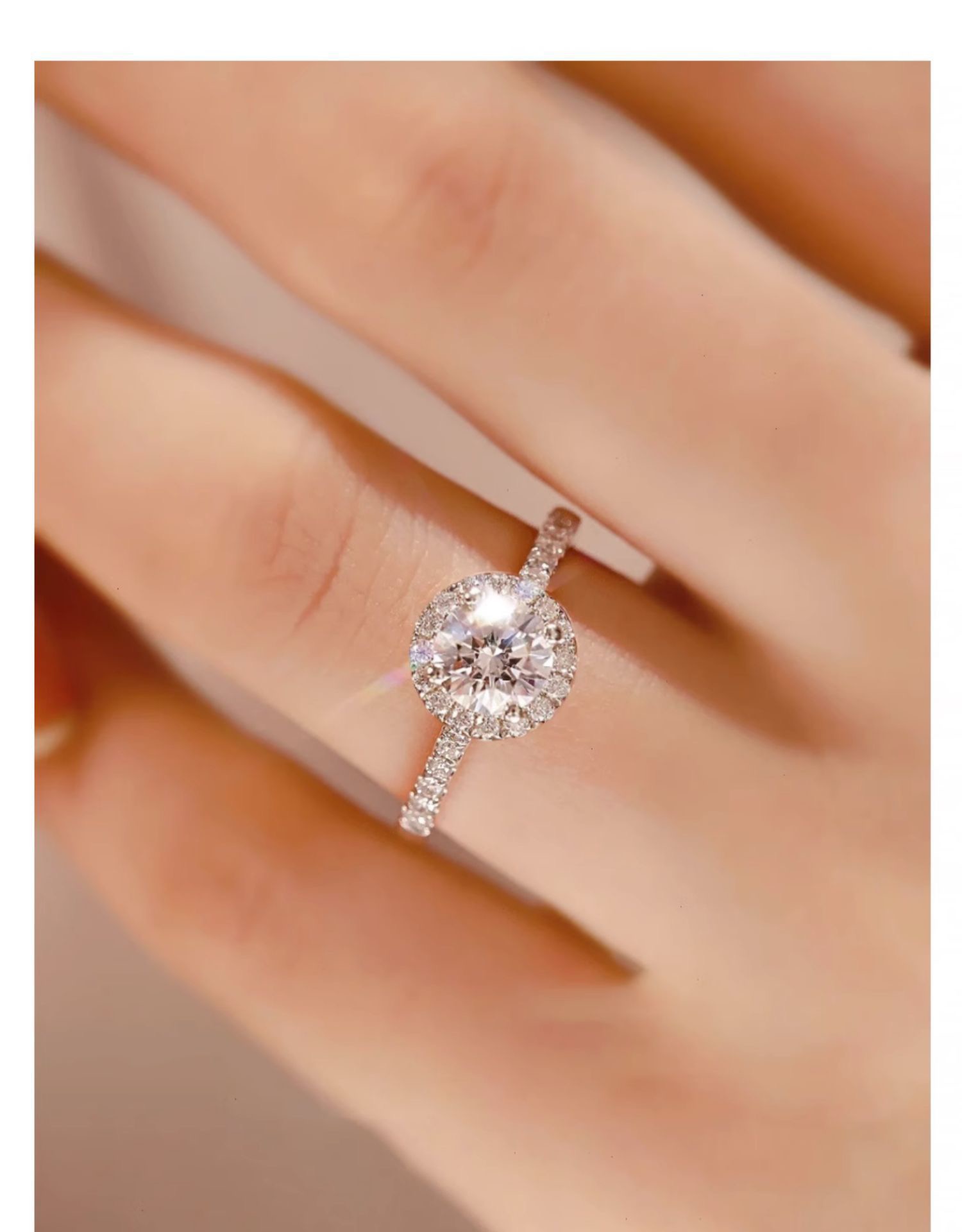 Solitaire Moissanite Engagement Ring, 1CT D Color VVS1 Clarity and 2CT D Color VVS1 Clarity, 925 Sterling Silver with 18K White Gold Plated, Ideal Gift for Women