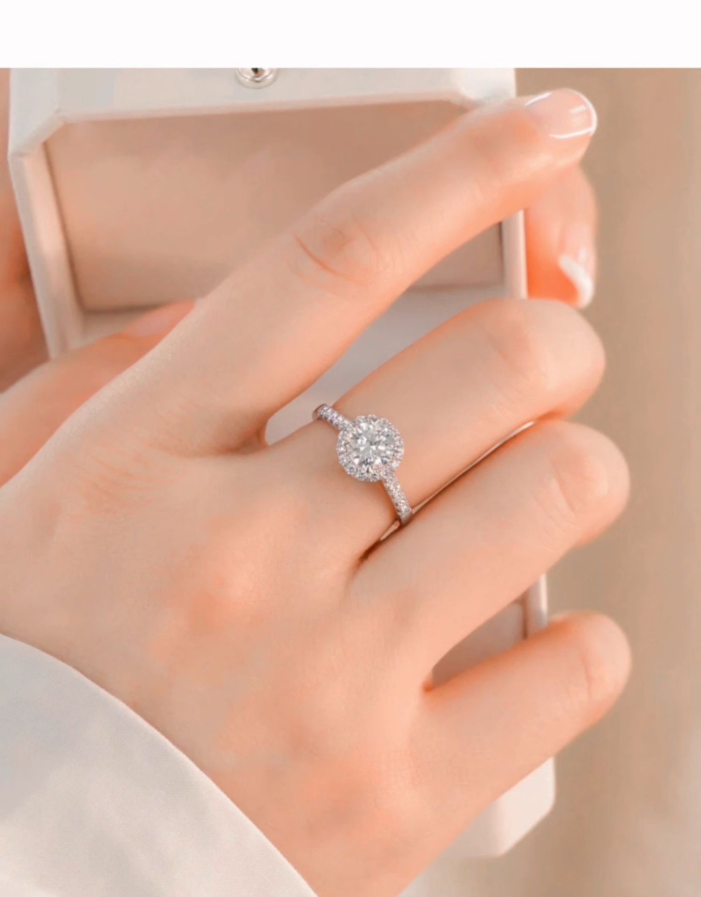 Solitaire Moissanite Engagement Ring, 1CT D Color VVS1 Clarity and 2CT D Color VVS1 Clarity, 925 Sterling Silver with 18K White Gold Plated, Ideal Gift for Women