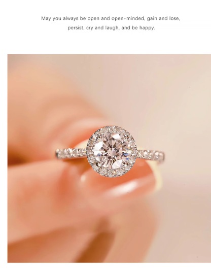 Solitaire Moissanite Engagement Ring, 1CT D Color VVS1 Clarity and 2CT D Color VVS1 Clarity, 925 Sterling Silver with 18K White Gold Plated, Ideal Gift for Women