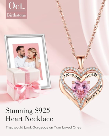 S925 Sterling Silver Necklace for Women, Wife Jewelry Rose Gold, Mom Birthday Valentines Mothers Day Gifts, Girlfriend Necklaces, Daughter Heart Jewel, Anniversary for Her