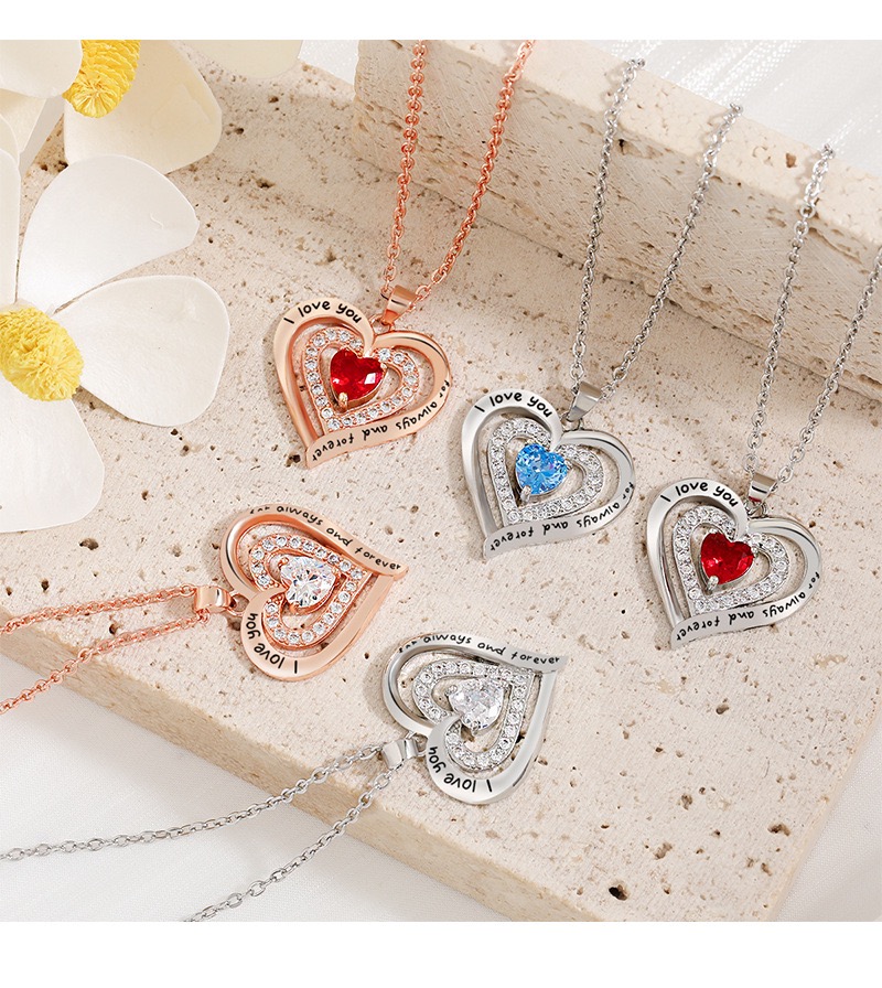 Forever Love Heart Necklaces for Women, Wedding Anniversary, Birthday Mothers Day Gifts for Mom, Mother, Wife, Girlfriend, S925 Silver Jewelry with Birthstone Pendant