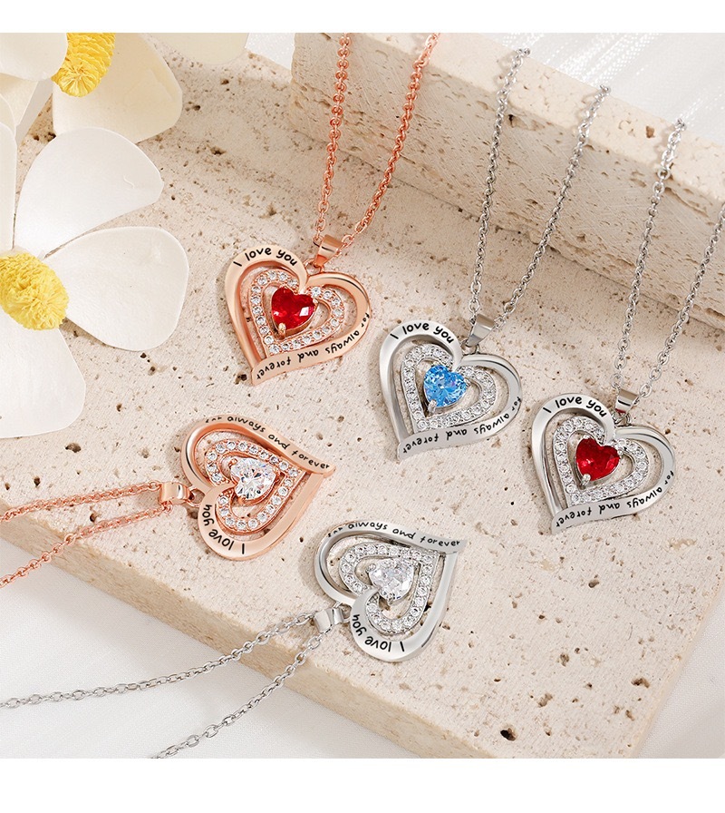 Forever Love Heart Necklaces for Women, Wedding Anniversary, Birthday Mothers Day Gifts for Mom, Mother, Wife, Girlfriend, S925 Silver Jewelry with Birthstone Pendant