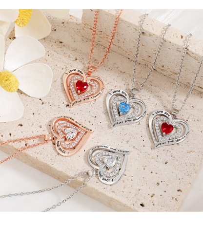 Forever Love Heart Necklaces for Women, Wedding Anniversary, Birthday Mothers Day Gifts for Mom, Mother, Wife, Girlfriend, S925 Silver Jewelry with Birthstone Pendant