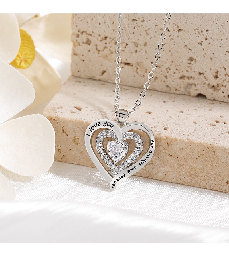 Forever Love Heart Necklaces for Women, Wedding Anniversary, Birthday Mothers Day Gifts for Mom, Mother, Wife, Girlfriend, S925 Silver Jewelry with Birthstone Pendant