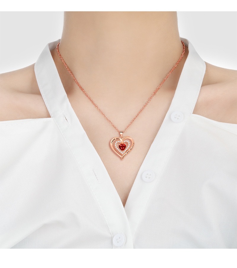 Forever Love Heart Necklaces for Women, Wedding Anniversary, Birthday Mothers Day Gifts for Mom, Mother, Wife, Girlfriend, S925 Silver Jewelry with Birthstone Pendant