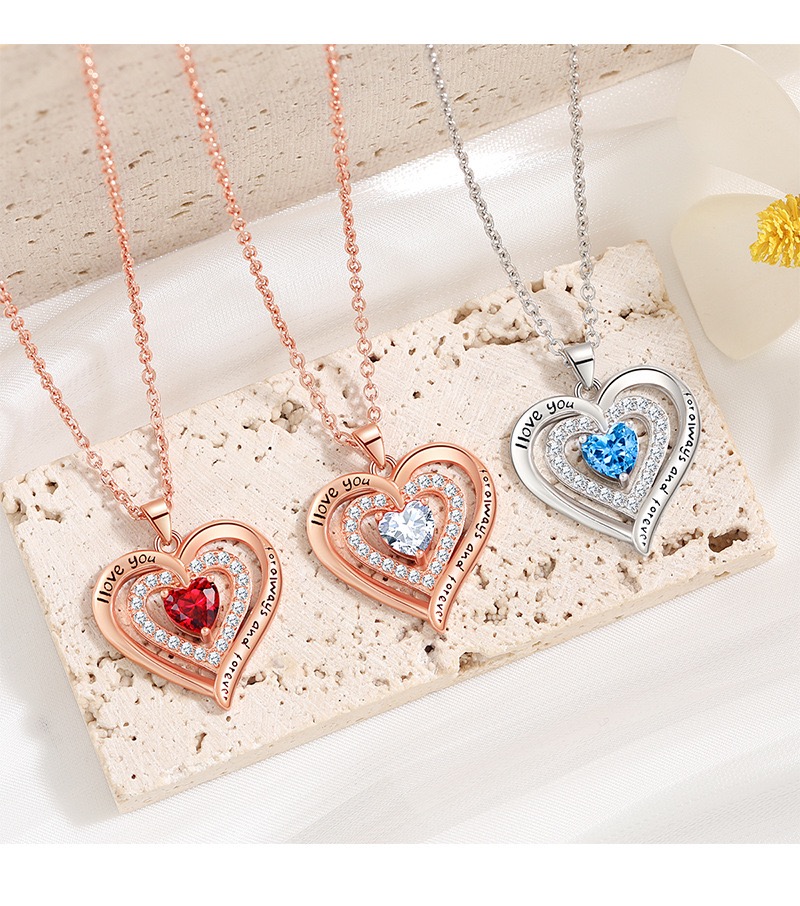 Forever Love Heart Necklaces for Women, Wedding Anniversary, Birthday Mothers Day Gifts for Mom, Mother, Wife, Girlfriend, S925 Silver Jewelry with Birthstone Pendant