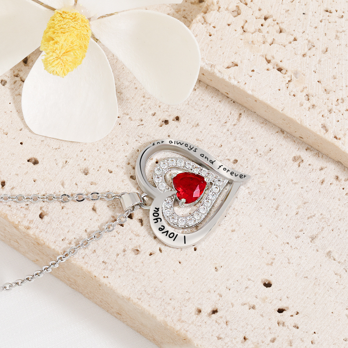 Forever Love Heart Necklaces for Women, Wedding Anniversary, Birthday Mothers Day Gifts for Mom, Mother, Wife, Girlfriend, S925 Silver Jewelry with Birthstone Pendant