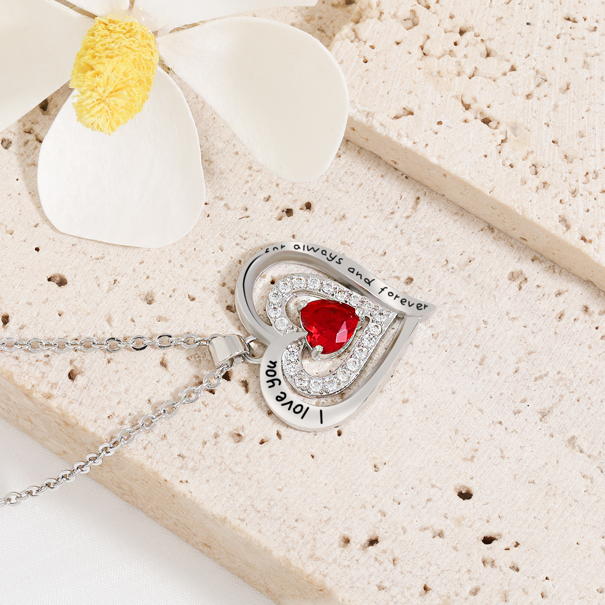 Forever Love Heart Necklaces for Women, Wedding Anniversary, Birthday Mothers Day Gifts for Mom, Mother, Wife, Girlfriend, S925 Silver Jewelry with Birthstone Pendant