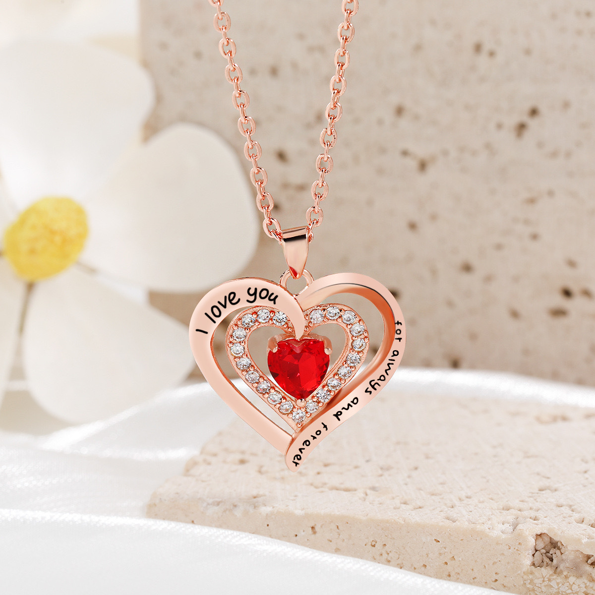 Forever Love Heart Necklaces for Women, Wedding Anniversary, Birthday Mothers Day Gifts for Mom, Mother, Wife, Girlfriend, S925 Silver Jewelry with Birthstone Pendant