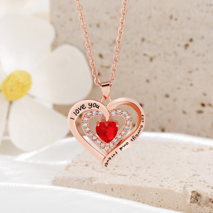 Forever Love Heart Necklaces for Women, Wedding Anniversary, Birthday Mothers Day Gifts for Mom, Mother, Wife, Girlfriend, S925 Silver Jewelry with Birthstone Pendant