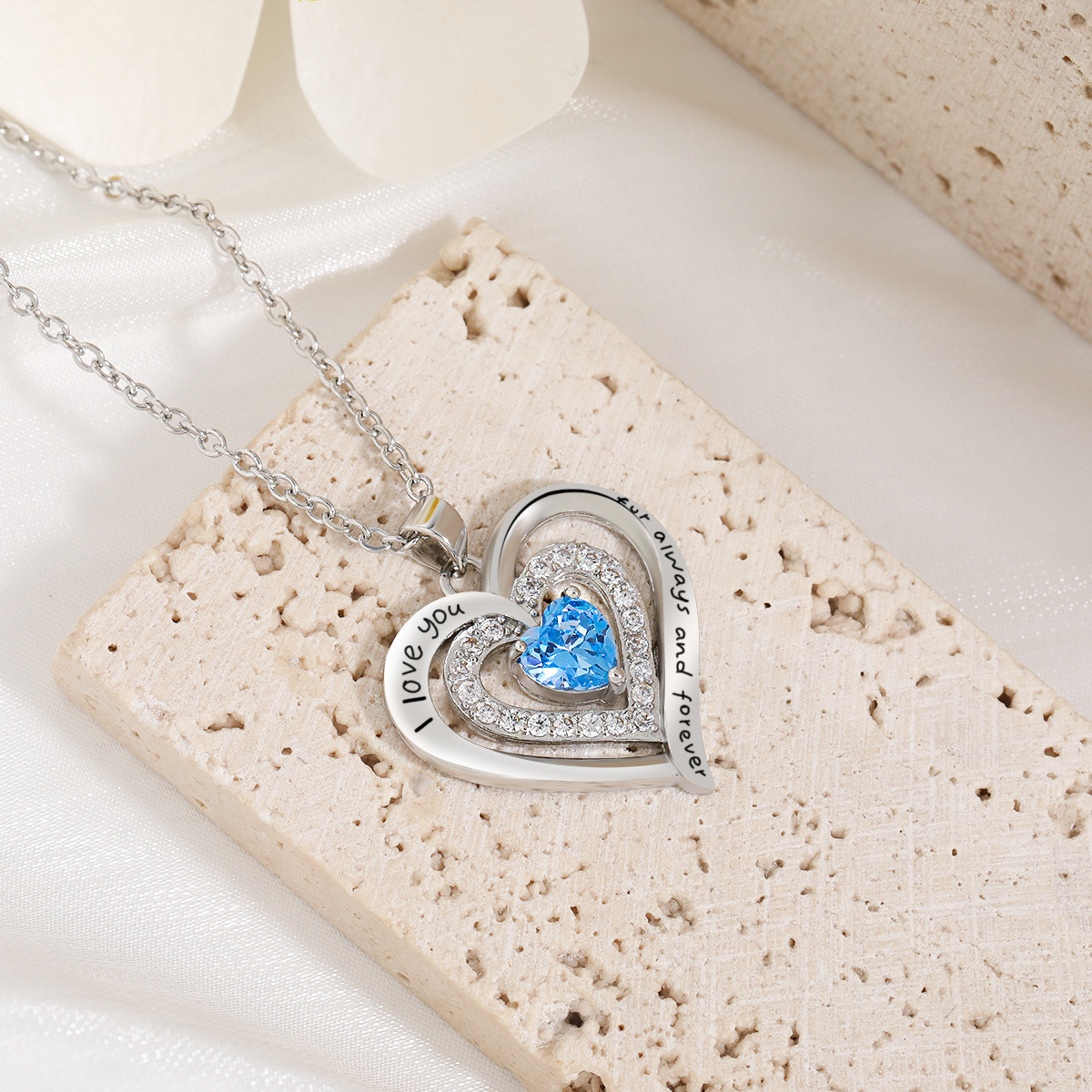 Forever Love Heart Necklaces for Women, Wedding Anniversary, Birthday Mothers Day Gifts for Mom, Mother, Wife, Girlfriend, S925 Silver Jewelry with Birthstone Pendant