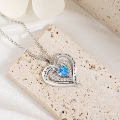 Forever Love Heart Necklaces for Women, Wedding Anniversary, Birthday Mothers Day Gifts for Mom, Mother, Wife, Girlfriend, S925 Silver Jewelry with Birthstone Pendant