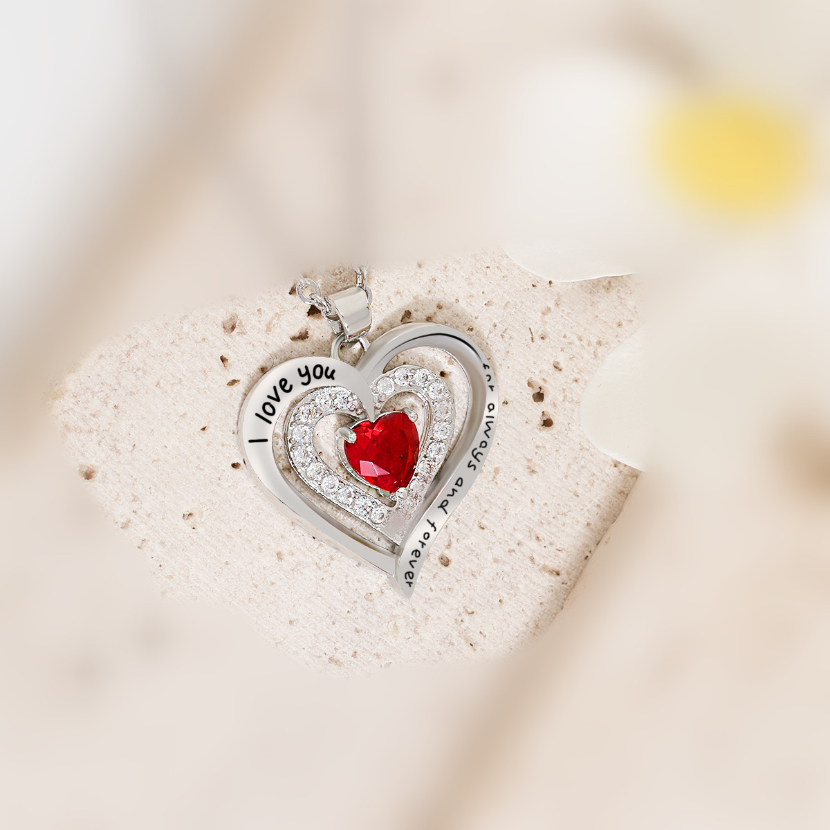 Forever Love Heart Necklaces for Women, Wedding Anniversary, Birthday Mothers Day Gifts for Mom, Mother, Wife, Girlfriend, S925 Silver Jewelry with Birthstone Pendant