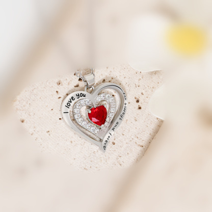 Forever Love Heart Necklaces for Women, Wedding Anniversary, Birthday Mothers Day Gifts for Mom, Mother, Wife, Girlfriend, S925 Silver Jewelry with Birthstone Pendant