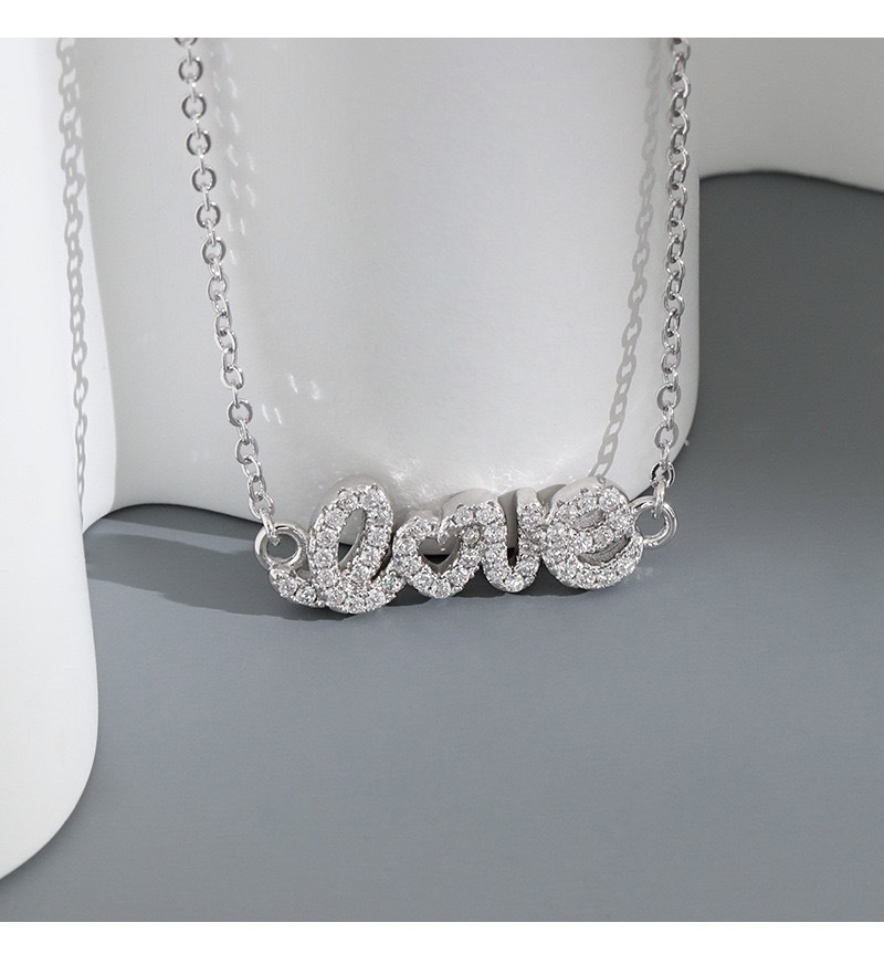 Sterling Silver Love Heart Necklace with White CZ, Adjustable 16"-18" Chain, Scripted "Love" Pendant, Elegant Women’s Jewelry Gift for Special Occasions, Birthdays, Anniversaries, & Valentine’s Day