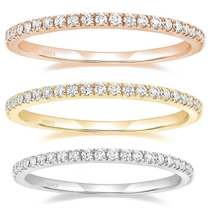 14K Gold Plated Solid 925 Sterling Silver CZ Simulated Diamond Stackable Ring Eternity Bands for Women