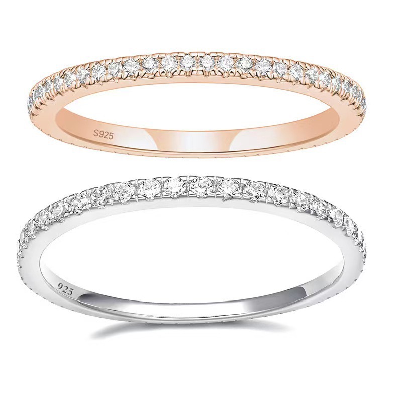 14K Gold Plated Solid 925 Sterling Silver CZ Simulated Diamond Stackable Ring Eternity Bands for Women