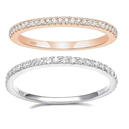 14K Gold Plated Solid 925 Sterling Silver CZ Simulated Diamond Stackable Ring Eternity Bands for Women