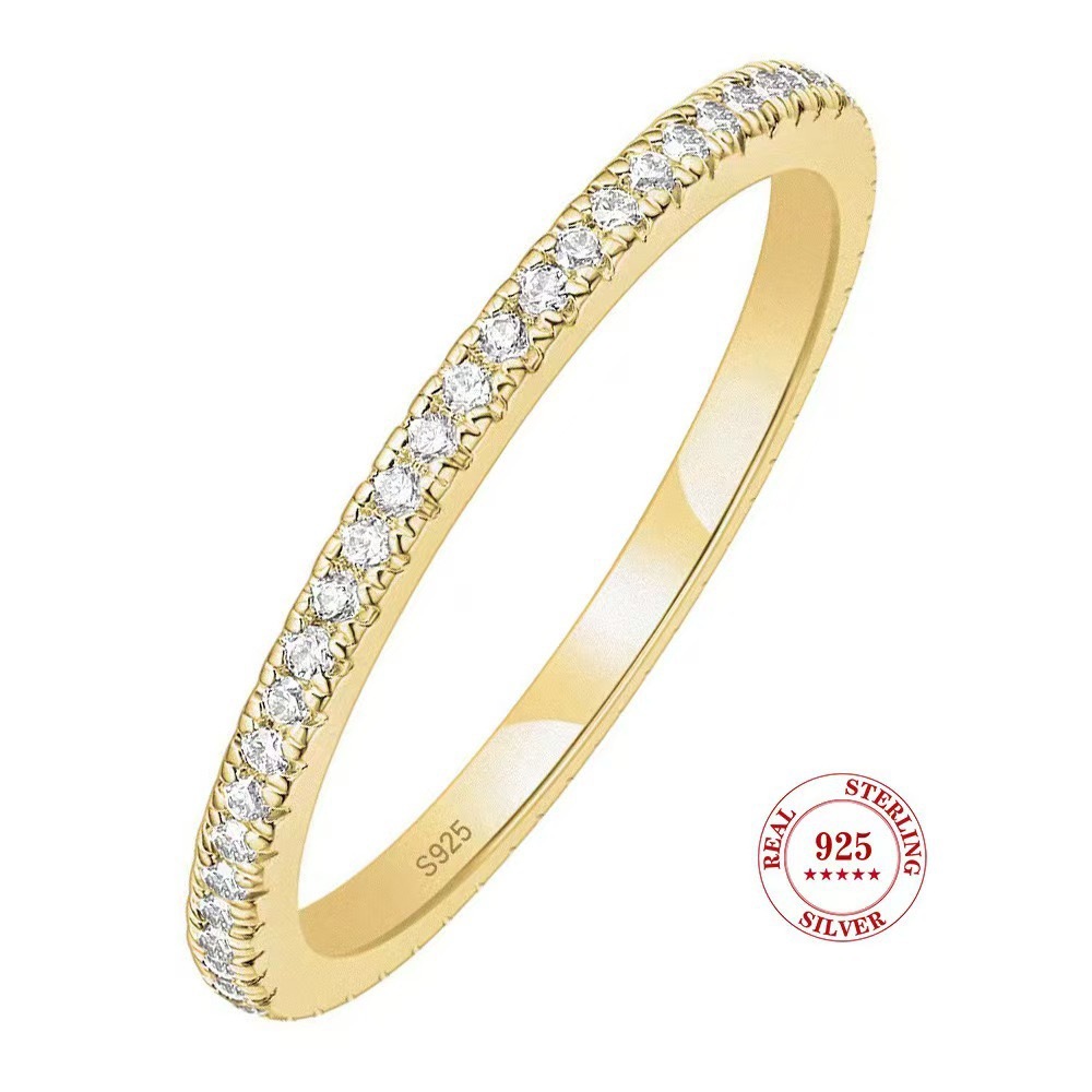 14K Gold Plated Solid 925 Sterling Silver CZ Simulated Diamond Stackable Ring Eternity Bands for Women