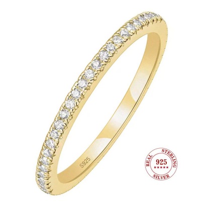 14K Gold Plated Solid 925 Sterling Silver CZ Simulated Diamond Stackable Ring Eternity Bands for Women